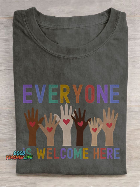 Everyone Is Welcome Here Idaho Teacher Inclusion Equality Casual Print T-shirt