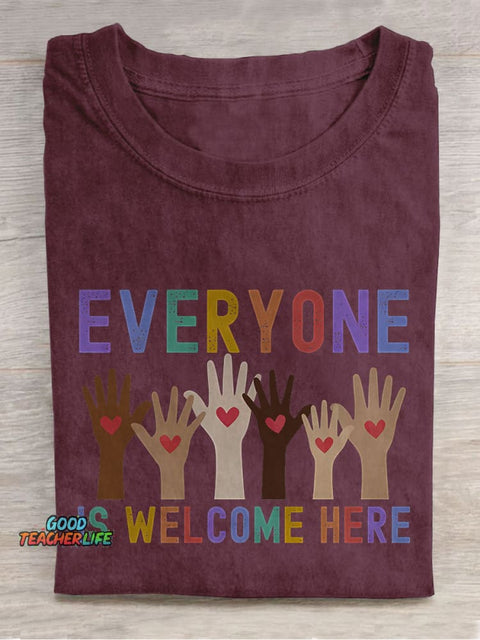 Everyone Is Welcome Here Idaho Teacher Inclusion Equality Casual Print T-shirt