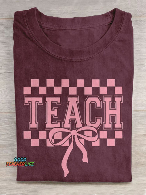 Coquette Teach Bow Teacher Casual Print T-shirt