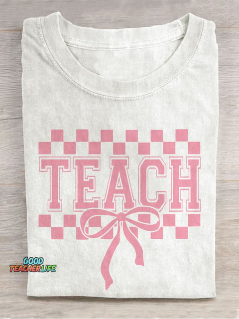 Coquette Teach Bow Teacher Casual Print T-shirt