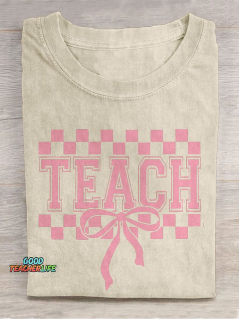 Coquette Teach Bow Teacher Casual Print T-shirt