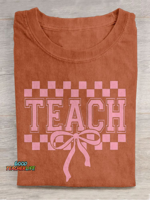 Coquette Teach Bow Teacher Casual Print T-shirt