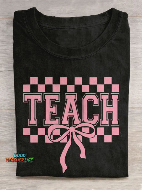 Coquette Teach Bow Teacher Casual Print T-shirt