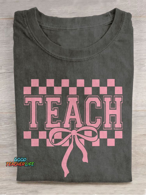 Coquette Teach Bow Teacher Casual Print T-shirt