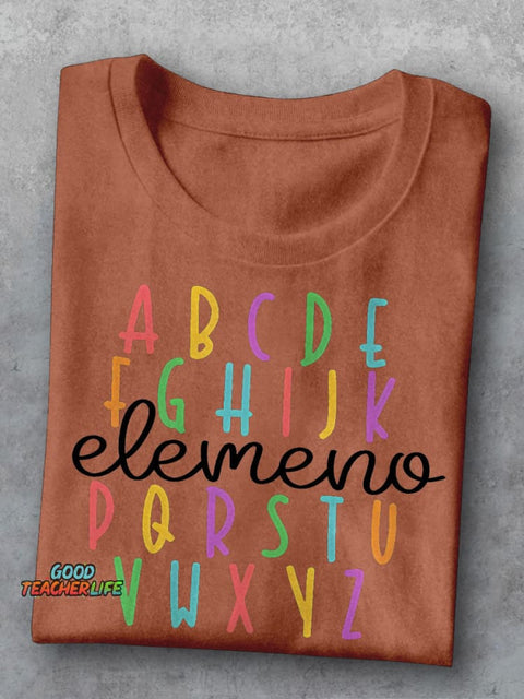 ABC Elemeno Teacher Kindergarten Teacher Casual Print T-shirt