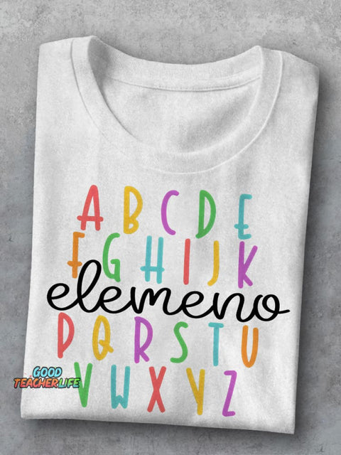 ABC Elemeno Teacher Kindergarten Teacher Casual Print T-shirt