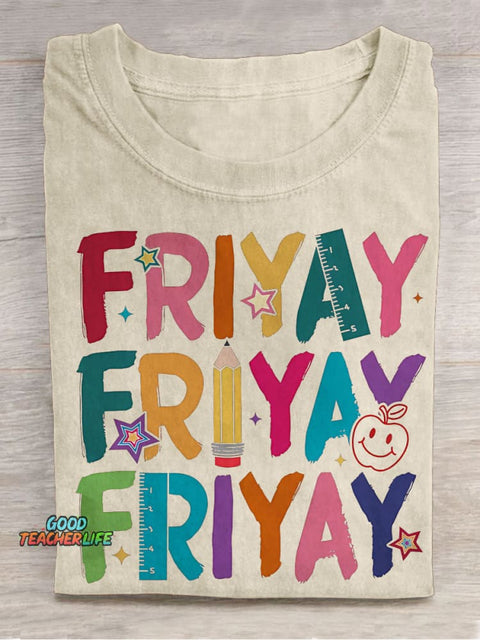 Happy Friyay Kindergarten Teacher Casual Print T-shirt