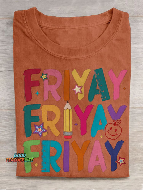 Happy Friyay Kindergarten Teacher Casual Print T-shirt