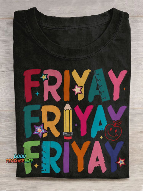 Happy Friyay Kindergarten Teacher Casual Print T-shirt