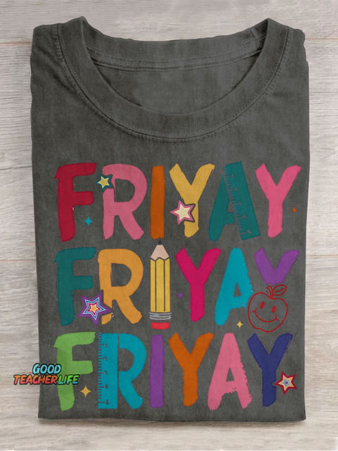 Happy Friyay Kindergarten Teacher Casual Print T-shirt