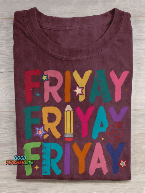 Happy Friyay Kindergarten Teacher Casual Print T-shirt