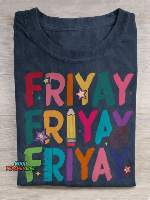 Happy Friyay Kindergarten Teacher Casual Print T-shirt