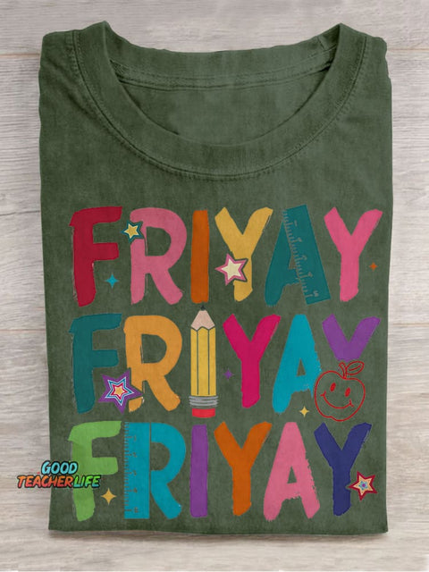 Happy Friyay Kindergarten Teacher Casual Print T-shirt