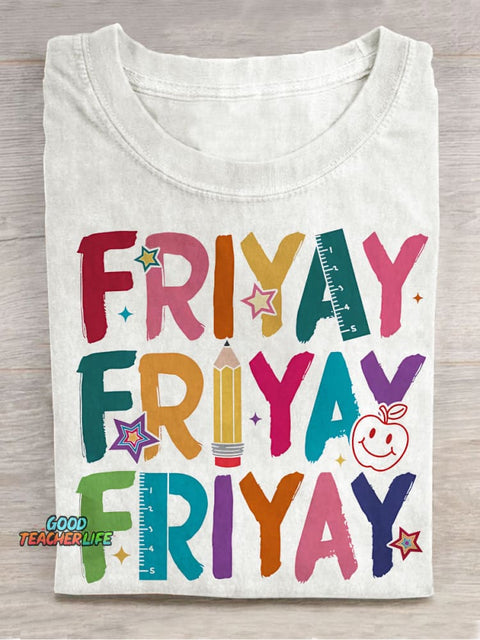 Happy Friyay Kindergarten Teacher Casual Print T-shirt