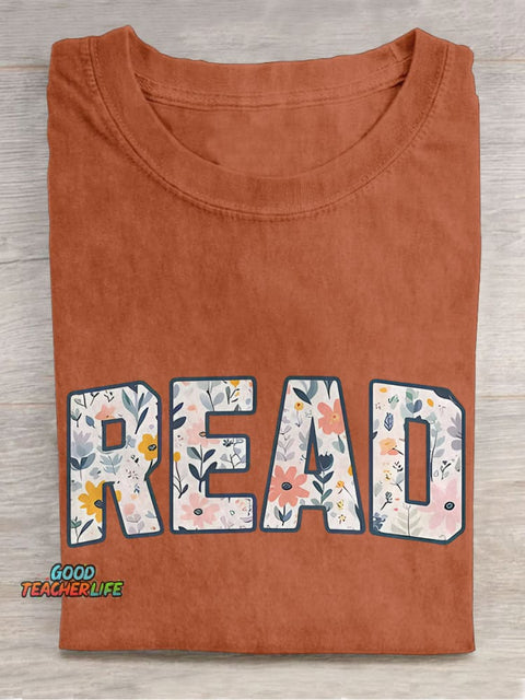 Floral Read Reading Month Casual Print T-shirt