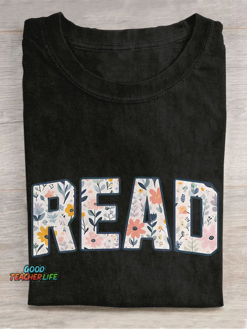 Floral Read Reading Month Casual Print T-shirt