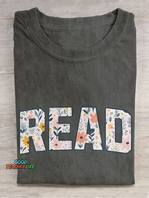Floral Read Reading Month Casual Print T-shirt