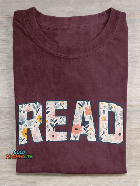 Floral Read Reading Month Casual Print T-shirt