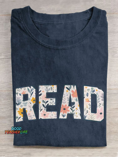 Floral Read Reading Month Casual Print T-shirt