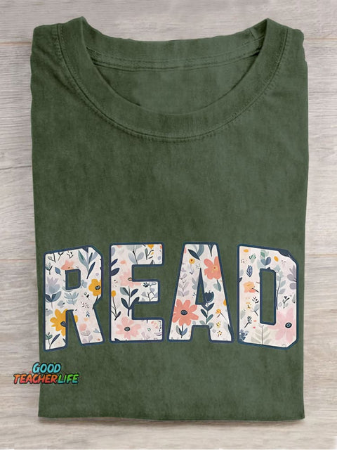 Floral Read Reading Month Casual Print T-shirt