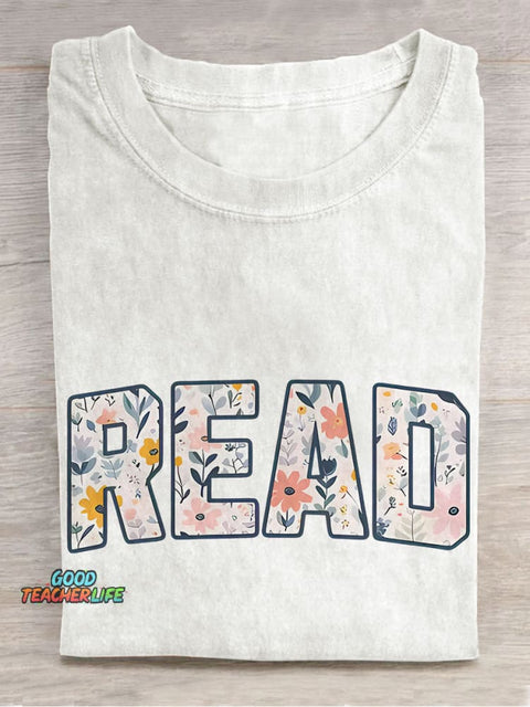 Floral Read Reading Month Casual Print T-shirt