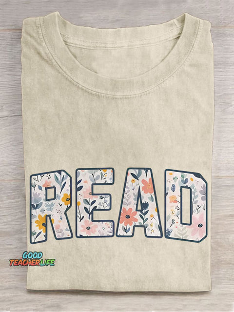 Floral Read Reading Month Casual Print T-shirt