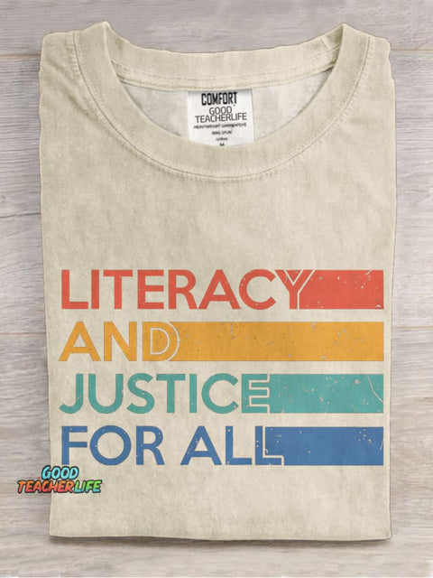 Literacy and Justice For All Casual Print T-shirt