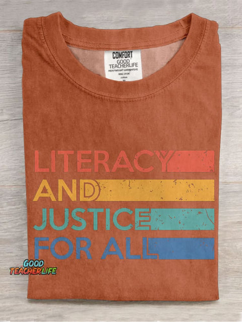 Literacy and Justice For All Casual Print T-shirt