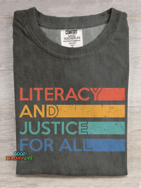 Literacy and Justice For All Casual Print T-shirt
