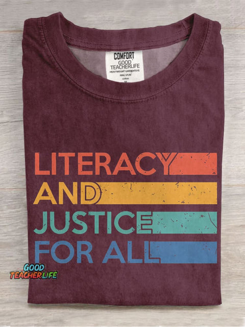 Literacy and Justice For All Casual Print T-shirt