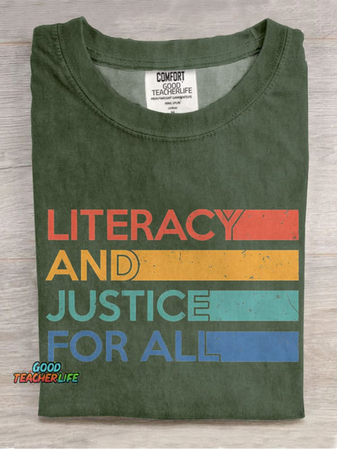 Literacy and Justice For All Casual Print T-shirt