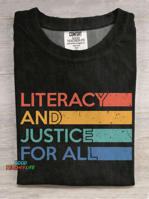 Literacy and Justice For All Casual Print T-shirt