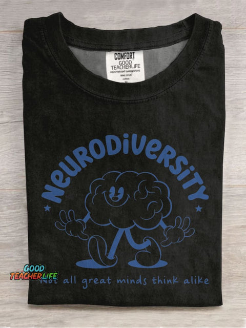 Autism Neurodivergent Not All Great Minds Think Alike Mental Health Choose Kindness Casual Print T-shirt