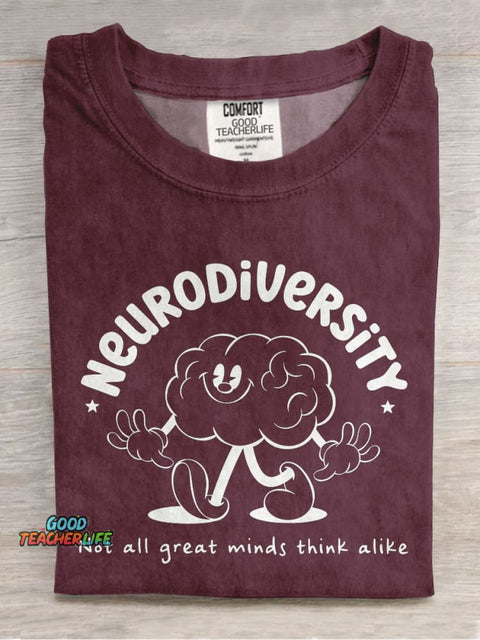 Autism Neurodivergent Not All Great Minds Think Alike Mental Health Choose Kindness Casual Print T-shirt