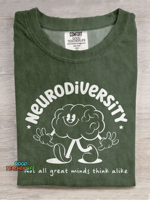 Autism Neurodivergent Not All Great Minds Think Alike Mental Health Choose Kindness Casual Print T-shirt