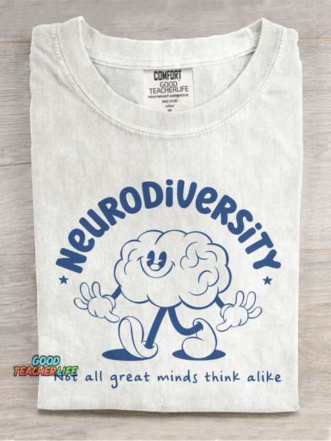 Autism Neurodivergent Not All Great Minds Think Alike Mental Health Choose Kindness Casual Print T-shirt