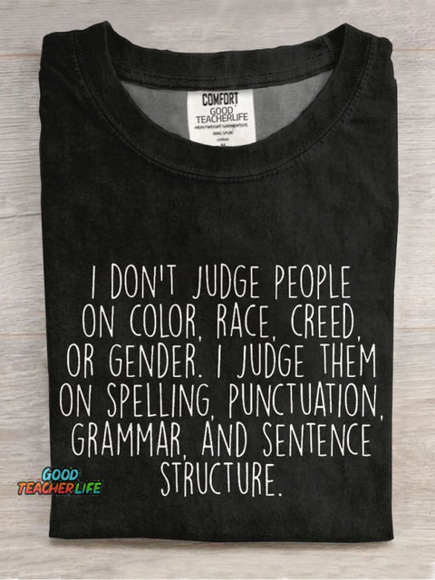 Funny English Grammar Teacher Casual Print T-shirt