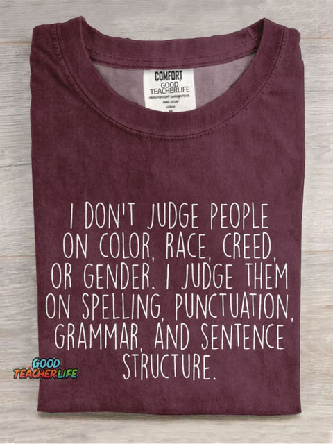 Funny English Grammar Teacher Casual Print T-shirt