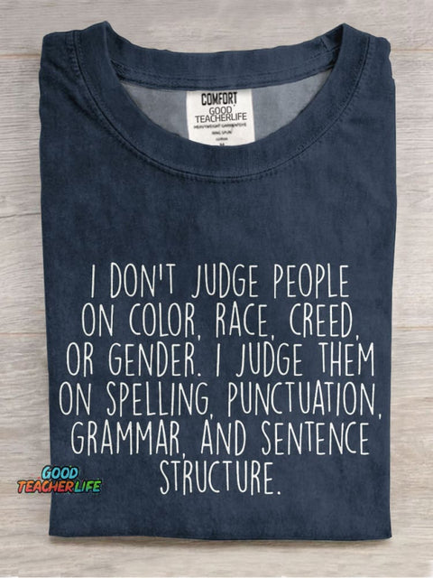 Funny English Grammar Teacher Casual Print T-shirt