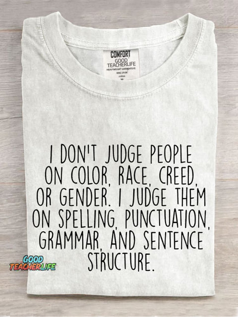 Funny English Grammar Teacher Casual Print T-shirt