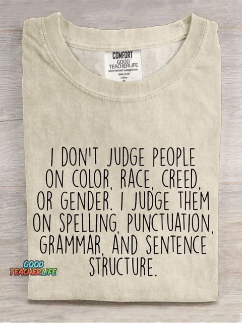Funny English Grammar Teacher Casual Print T-shirt