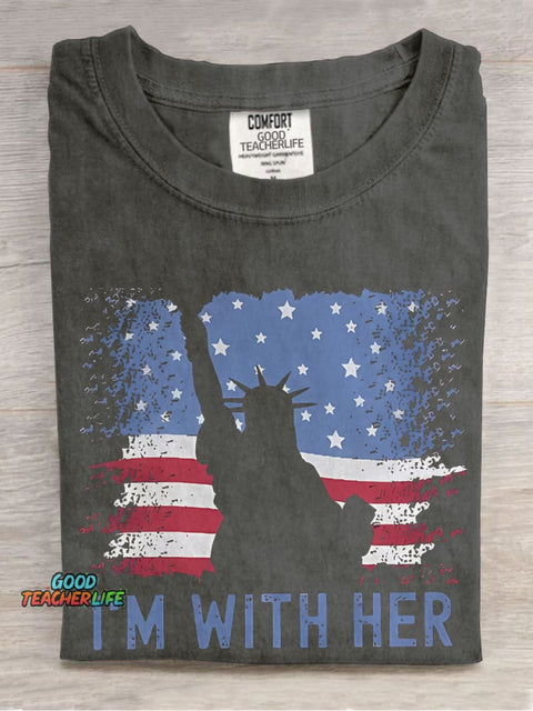 America Flag I'm With Her Teacher Casual Print T-shirt