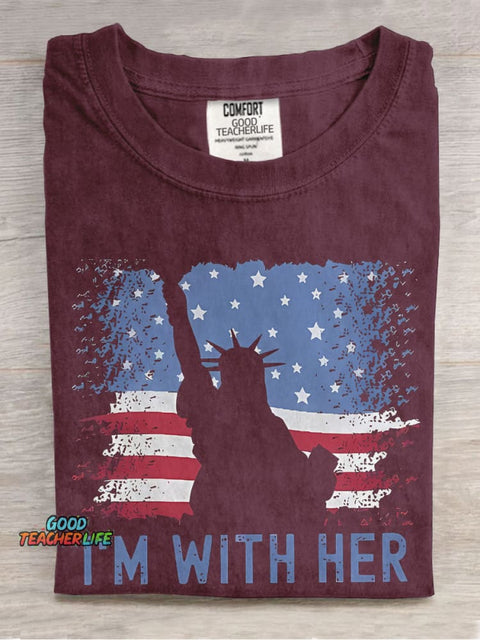 America Flag I'm With Her Teacher Casual Print T-shirt