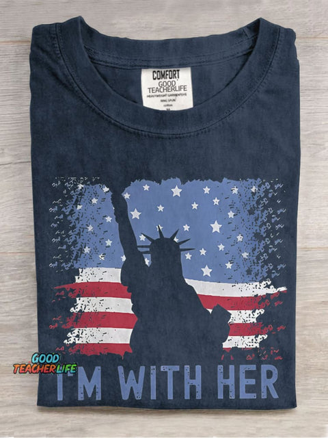 America Flag I'm With Her Teacher Casual Print T-shirt