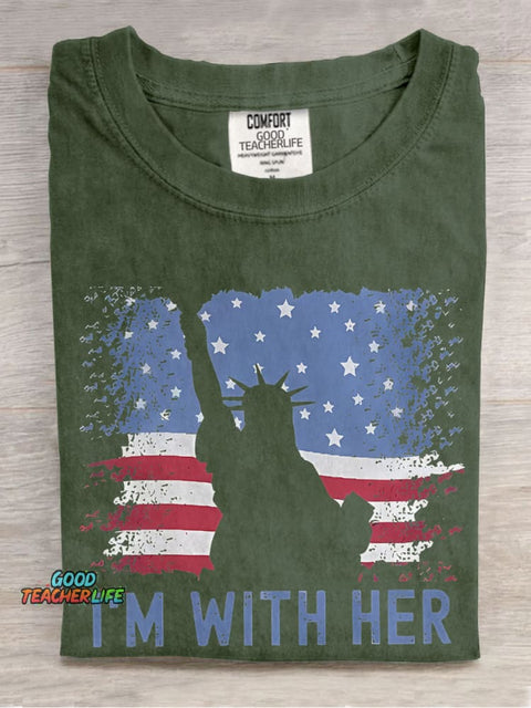 America Flag I'm With Her Teacher Casual Print T-shirt