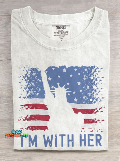America Flag I'm With Her Teacher Casual Print T-shirt