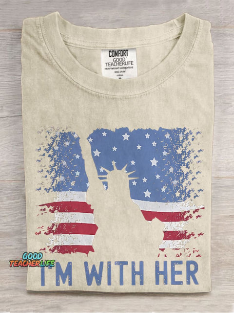 America Flag I'm With Her Teacher Casual Print T-shirt