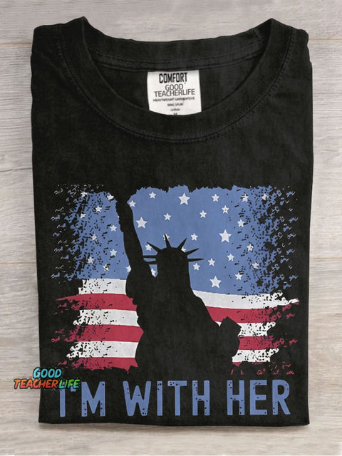 America Flag I'm With Her Teacher Casual Print T-shirt
