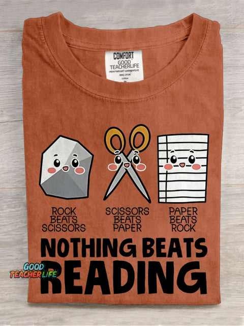 Nothing Beats Reading Teacher Casual Print T-shirt