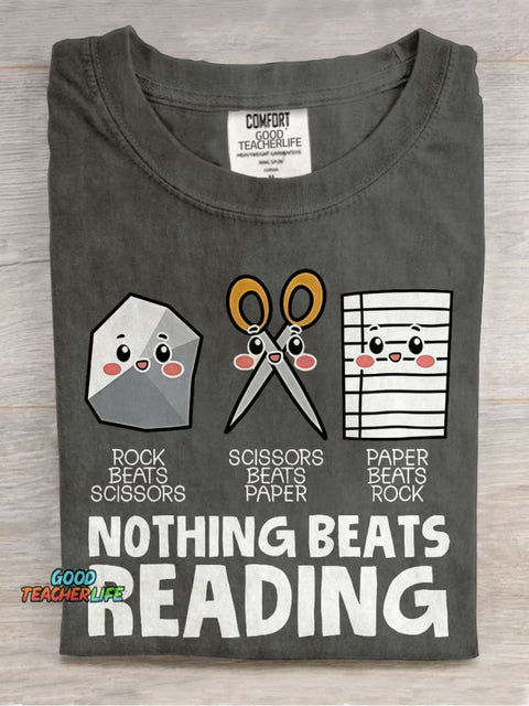 Nothing Beats Reading Teacher Casual Print T-shirt